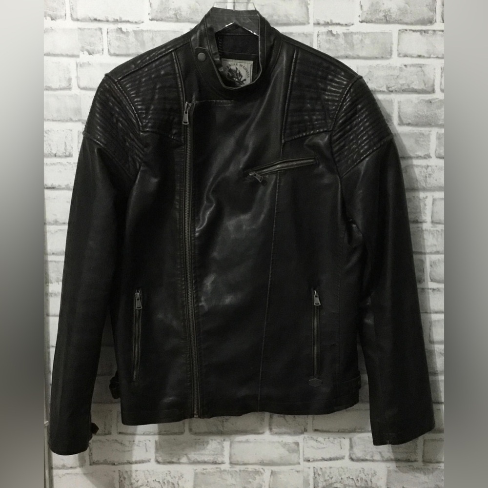 Pull & Bear Madness Men's Black Faux Leather Moto Jacket Size L (EUR XL/42)